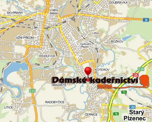 Mapa jak se dostat do kadeřnického salonu Hana